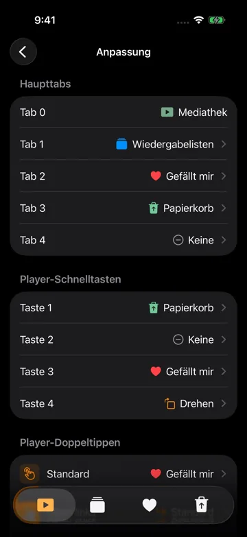 Player-Schnelltasten