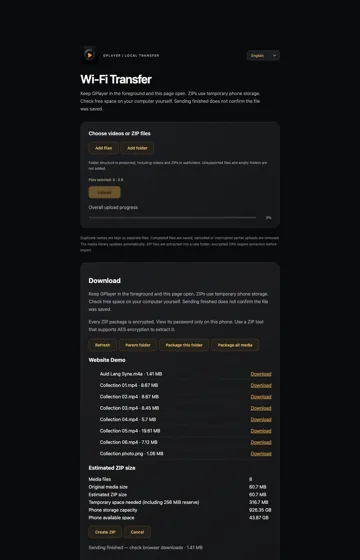 Check space and create a ZIP