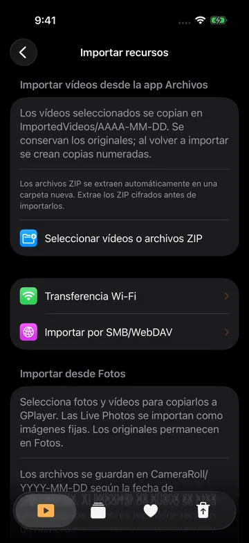 Importar vídeos desde la app Archivos
