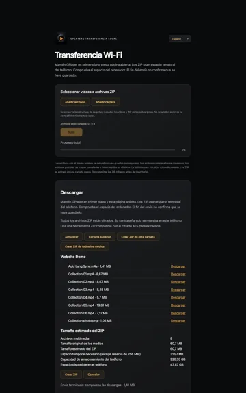 Comprueba el espacio y crea el ZIP