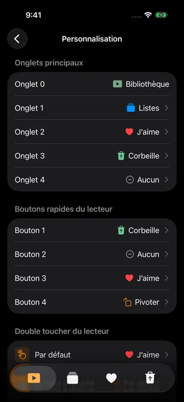 Boutons rapides du lecteur