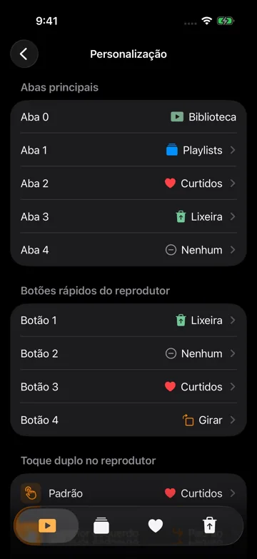 Botões rápidos do reprodutor