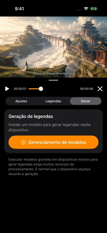 Gerar legendas e acompanhar progresso